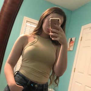 Cream ribbed halter neck top